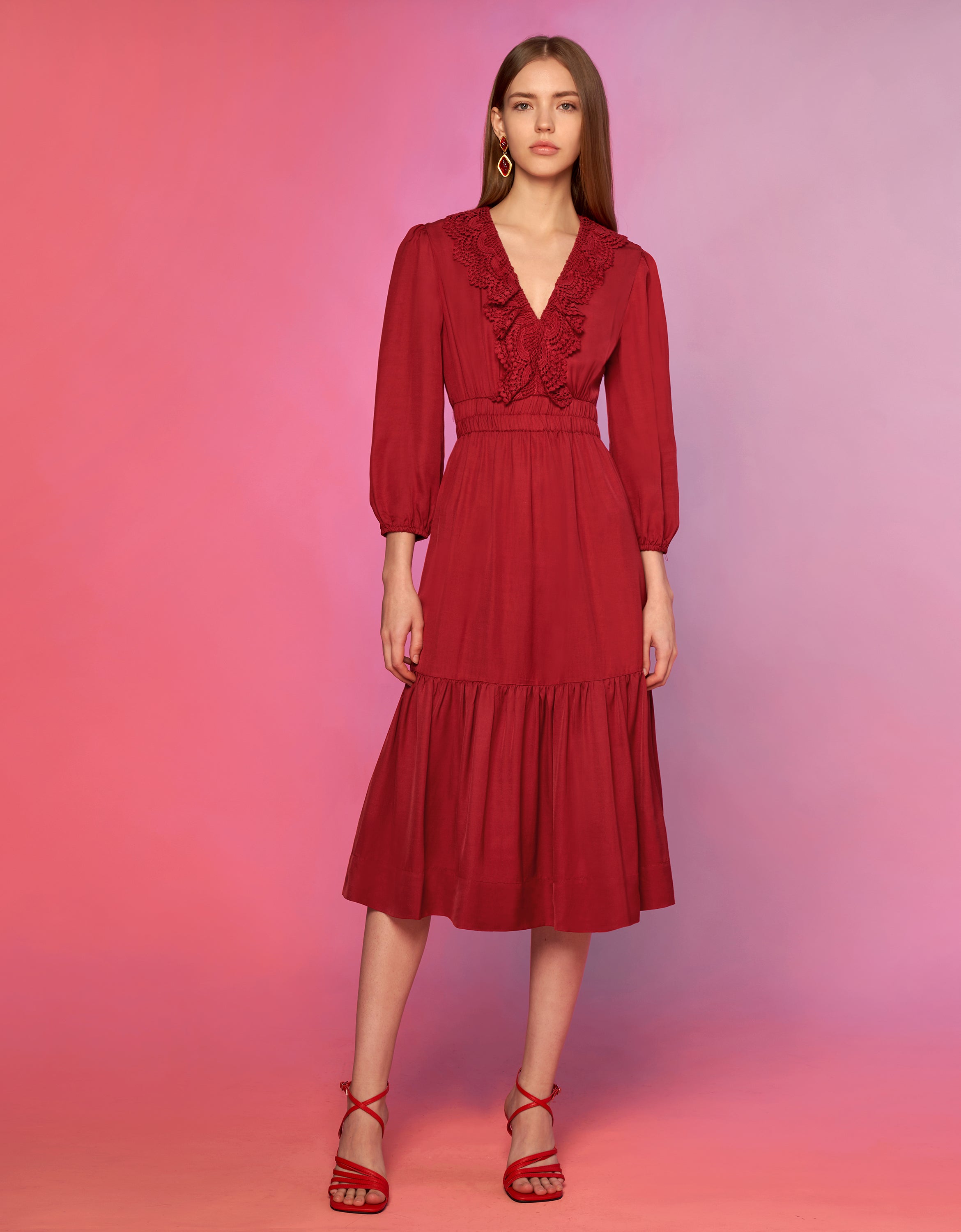 Ruffle Neck Puff Sleeve Dress International