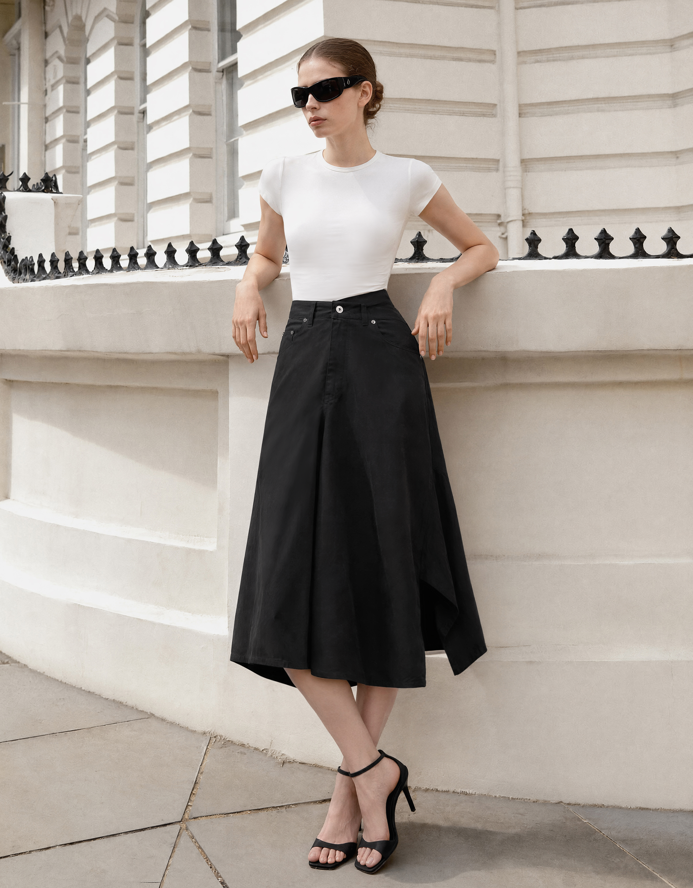 Cotton-blend Asymmetric Midi Skirt | SaturdayClub – SaturdayClub