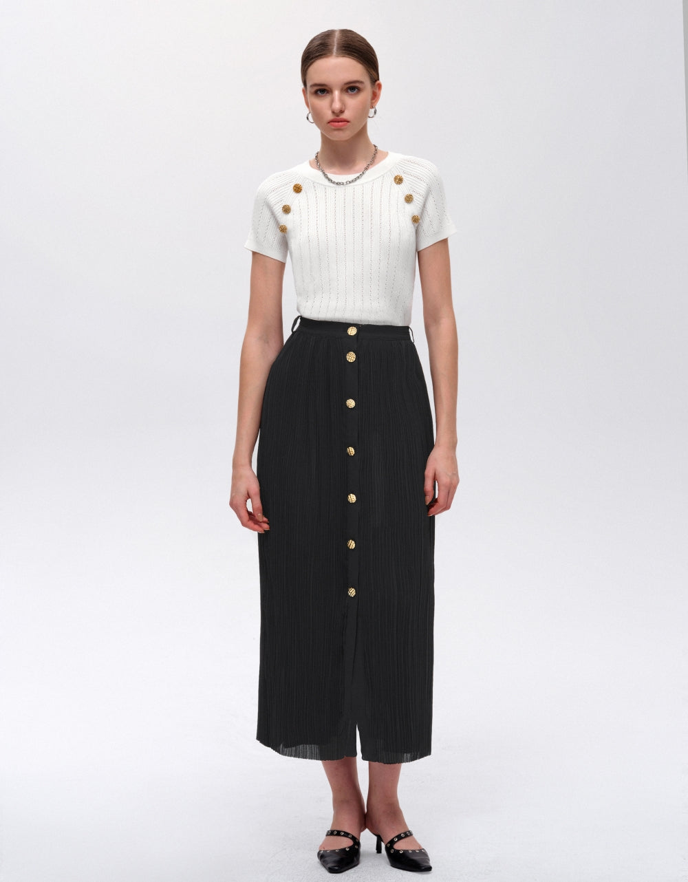 225246 Rosy Mosiac Patchwork Button Skirt