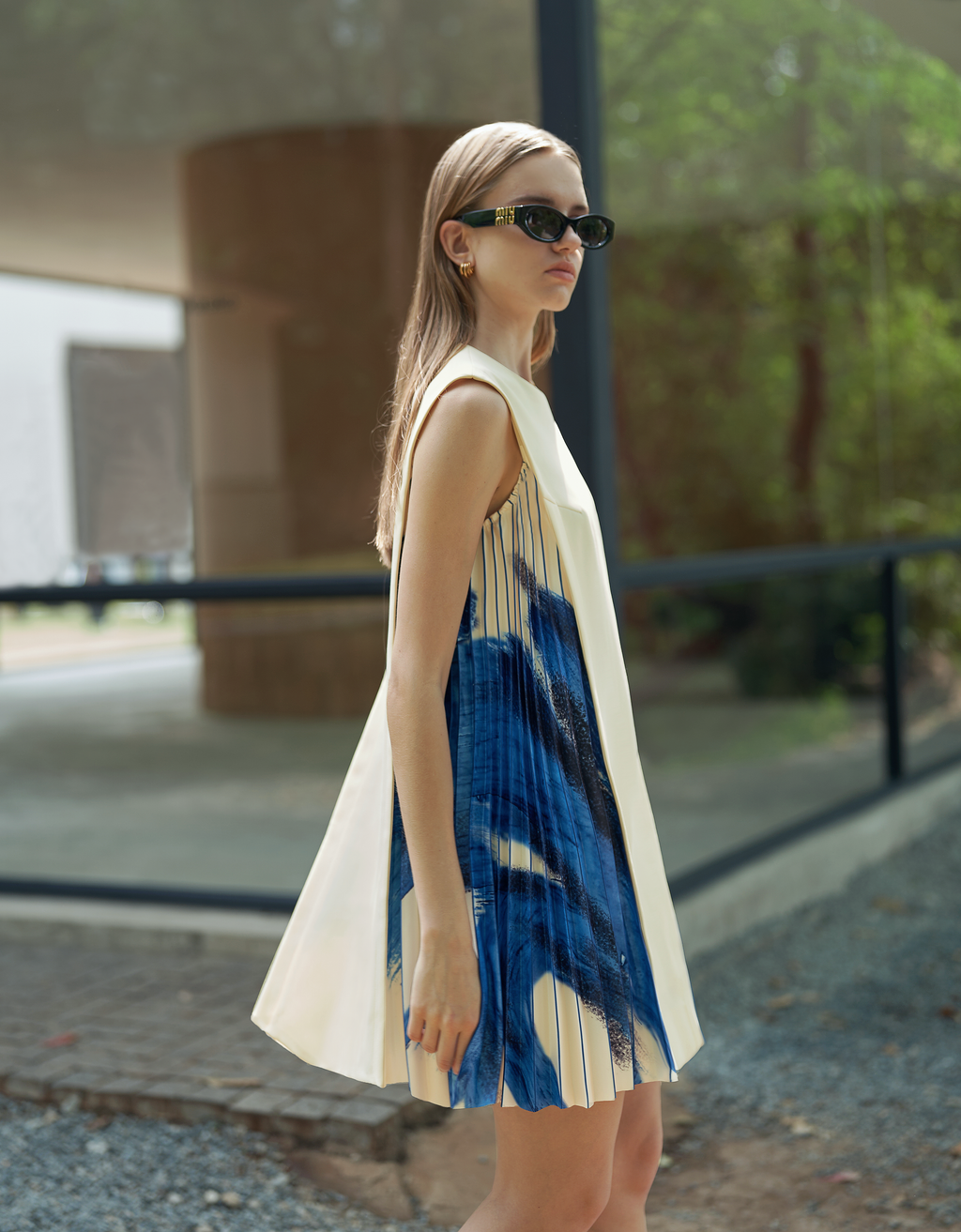 SaturdayClubサイドプリントプリーツ シフトワンピースLサイズ