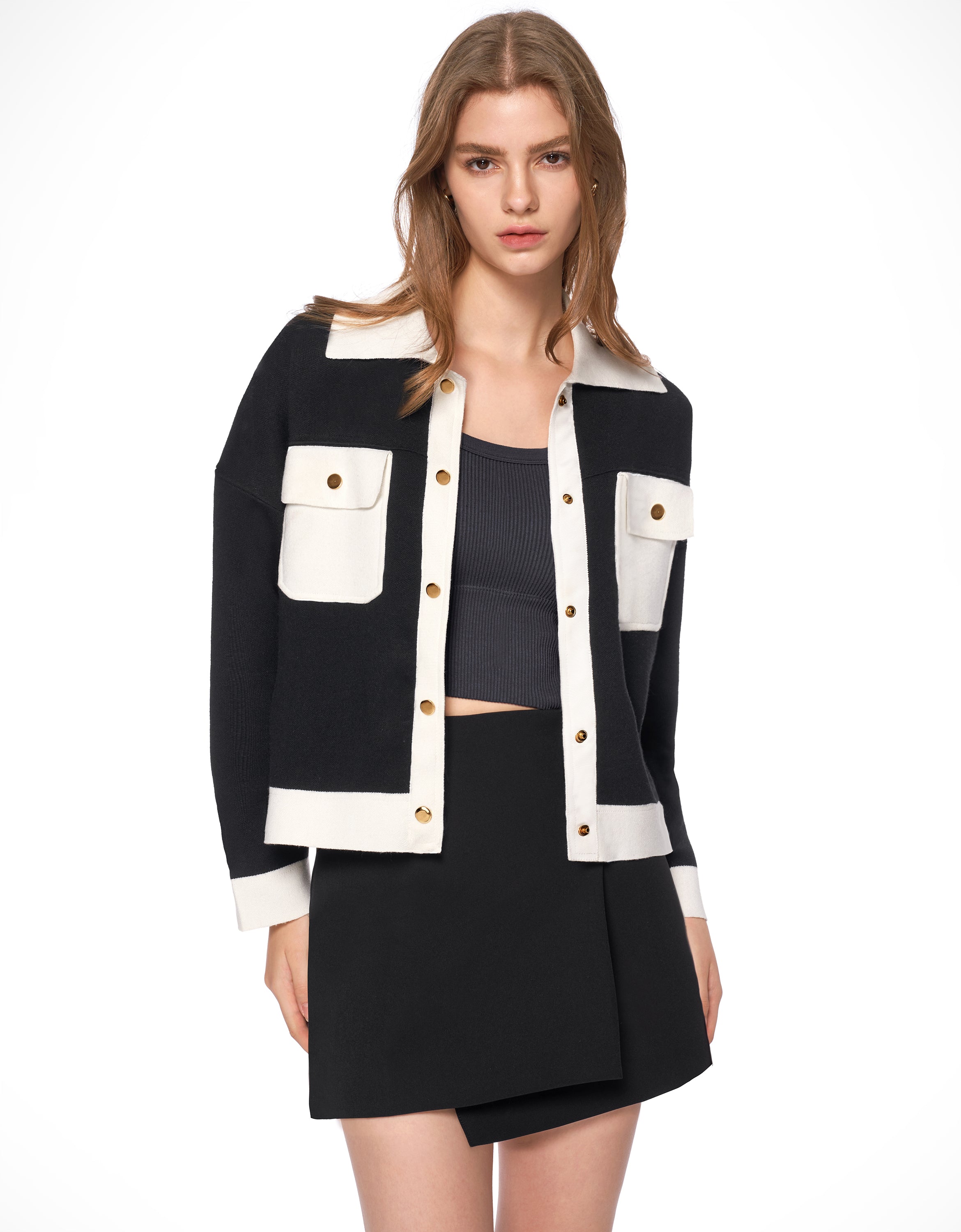 Contrast Detail Metallic Button Jacket – SaturdayClub International