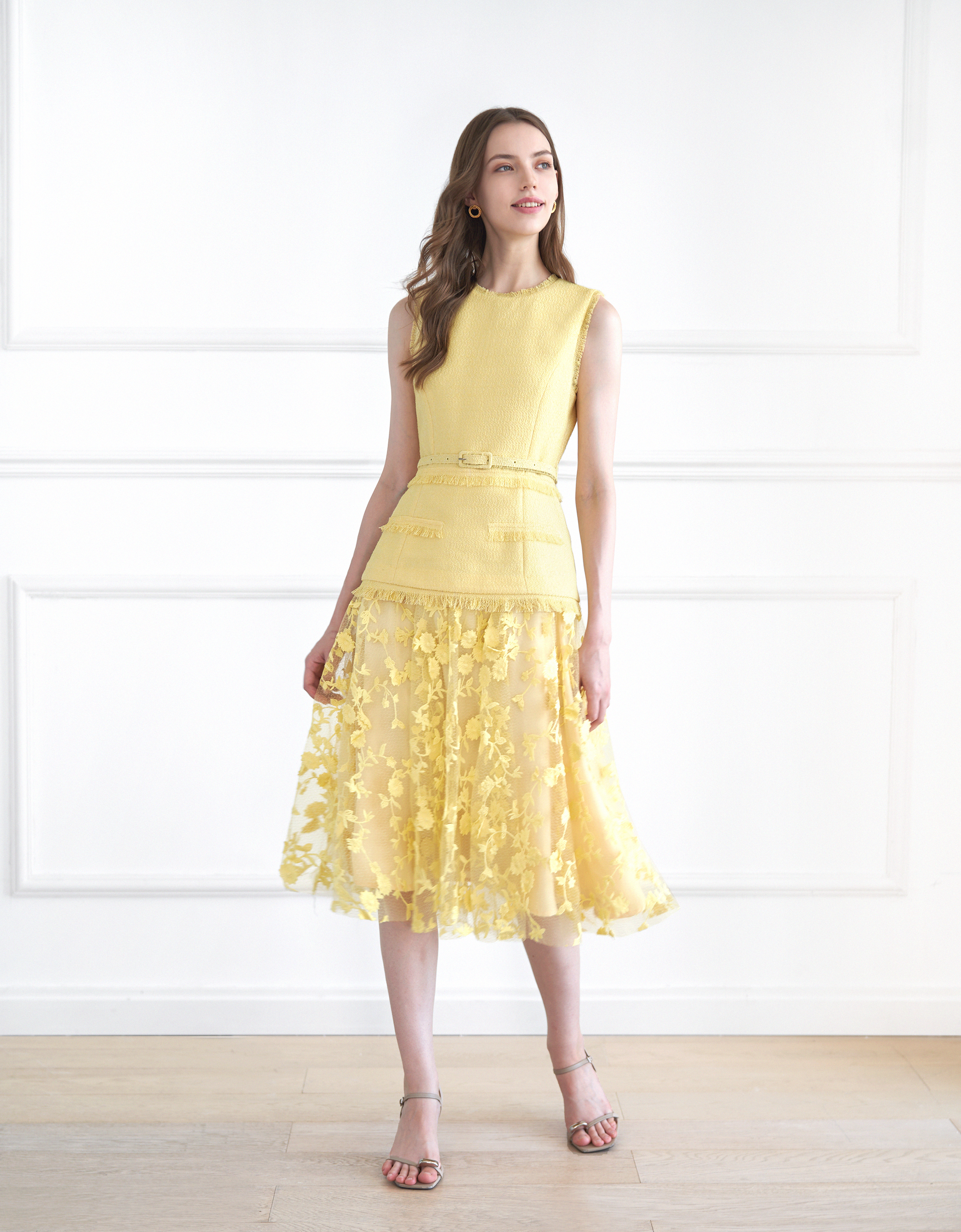 ツイードボディスセミシアープリーツボトムワンピース ツイードボディスセミシアープリーツボトムワンピース