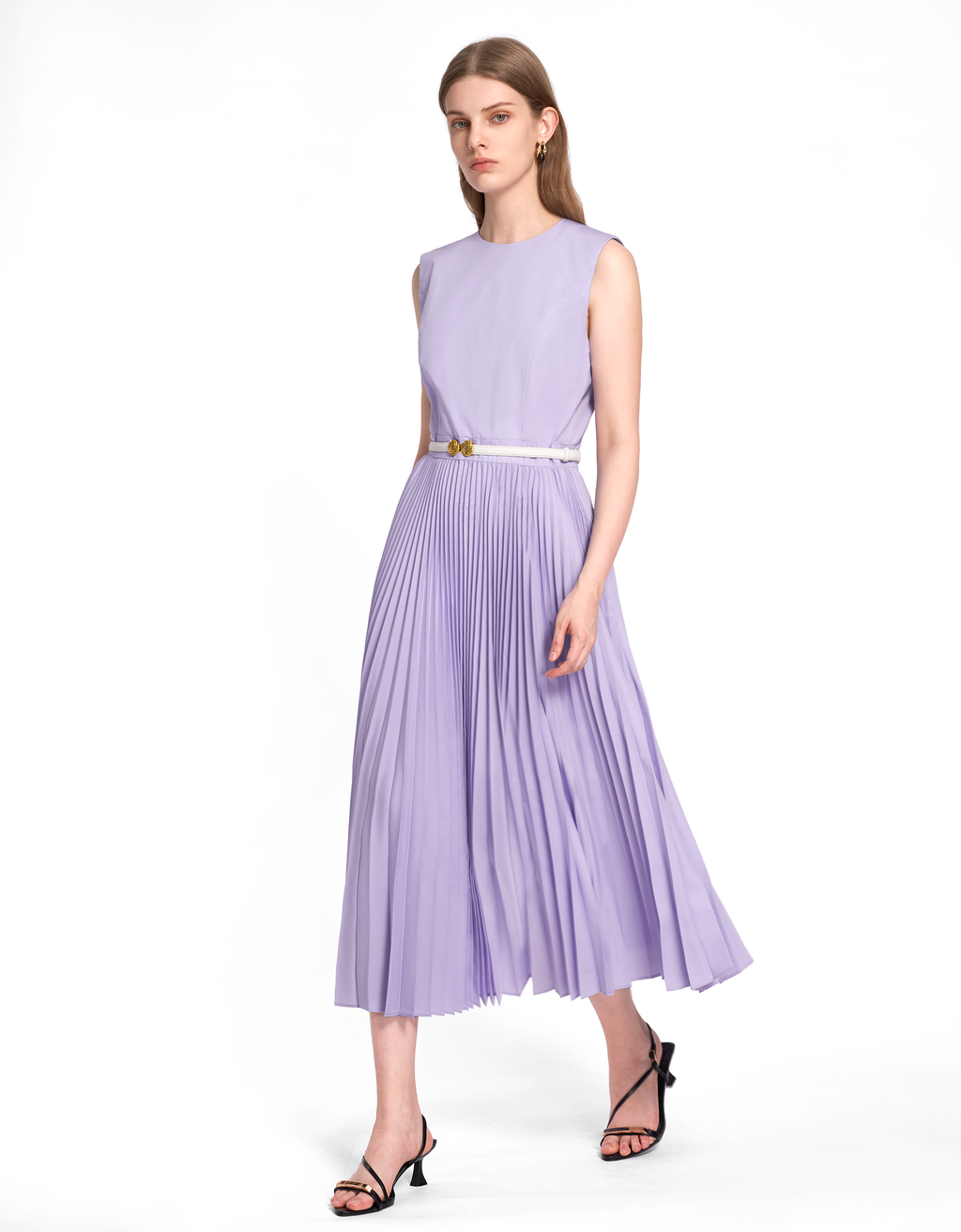 SaturdayClub ショールカラー ノースリーブ プリーツワンピース プリーツノースリーブワンピース – SaturdayClub International