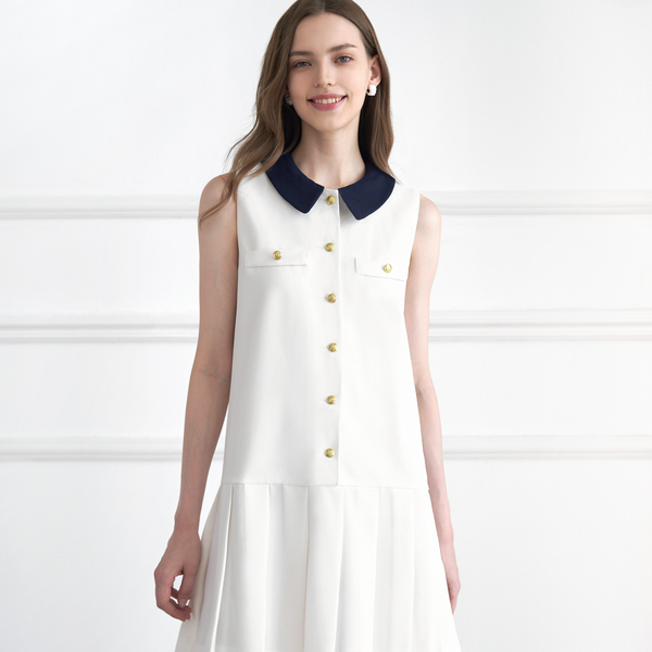 取り外し可能カラーストライププリーツワンピース 取り外し可能カラーストライププリーツワンピース