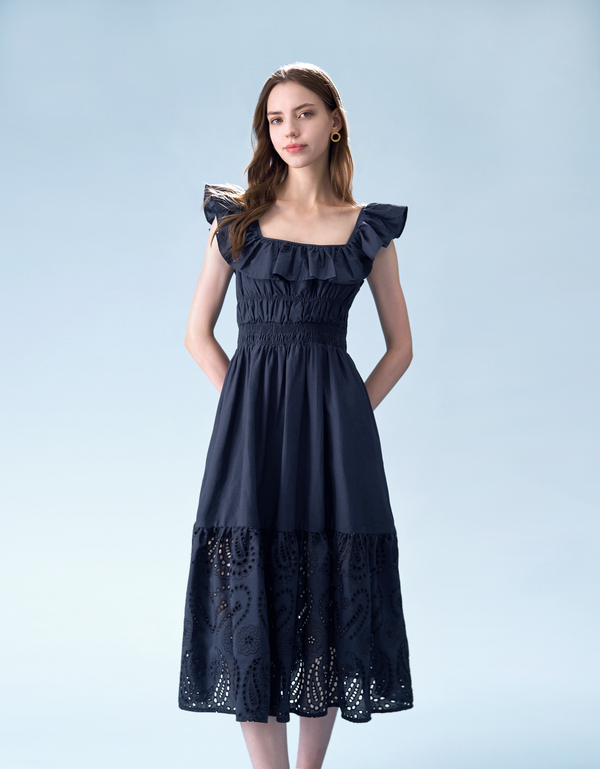 ☆SaturdayClub☆ コントラストフリルヘム ボタン ワンピース ☆SaturdayClub☆ コントラストフリルヘム ボタン ワンピース