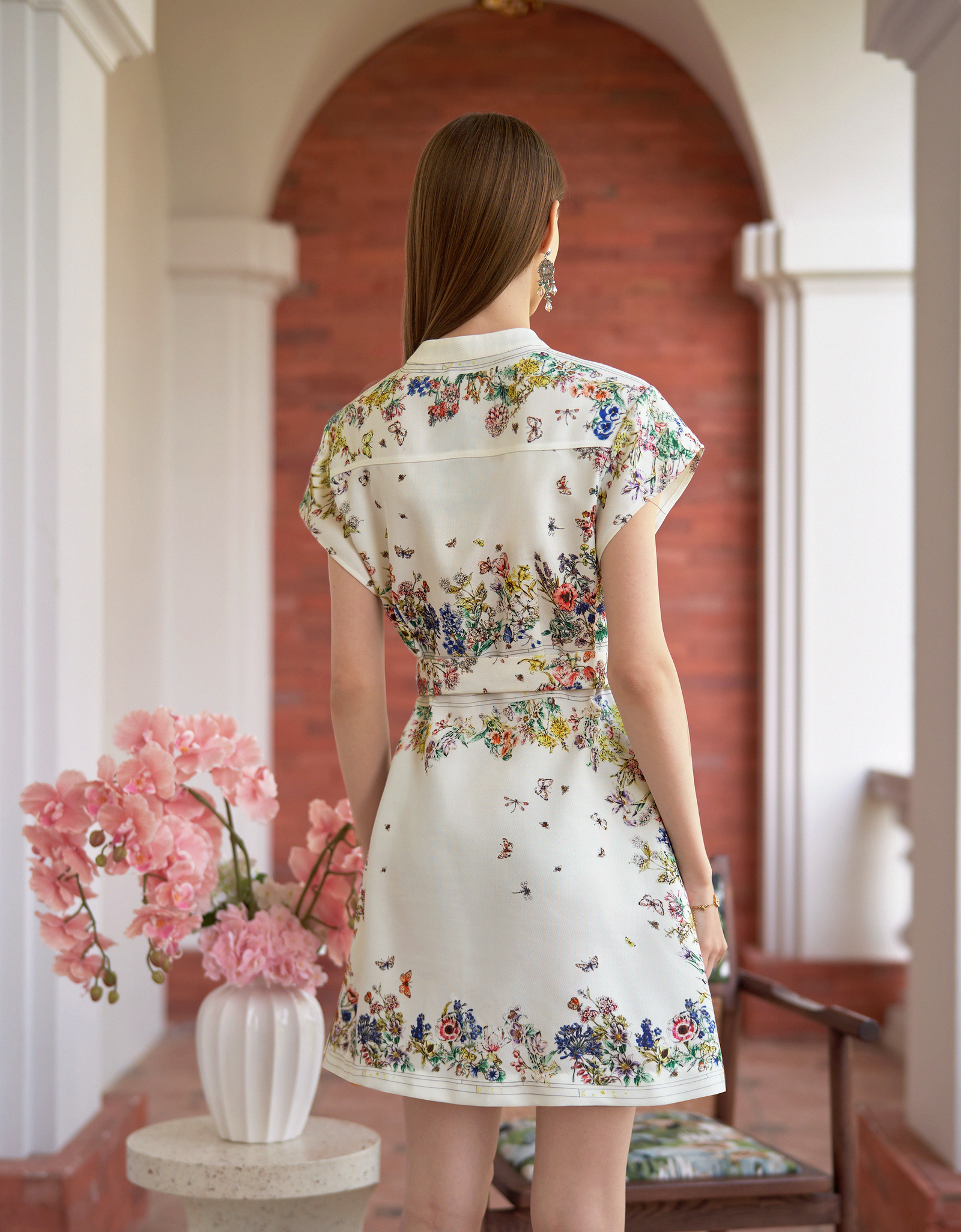 Botanical Print Button Front Cap Sleeve Dress | SaturdayClub