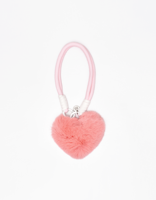 Rabbit Fur Pom-Pom Heart Rope Charm Set