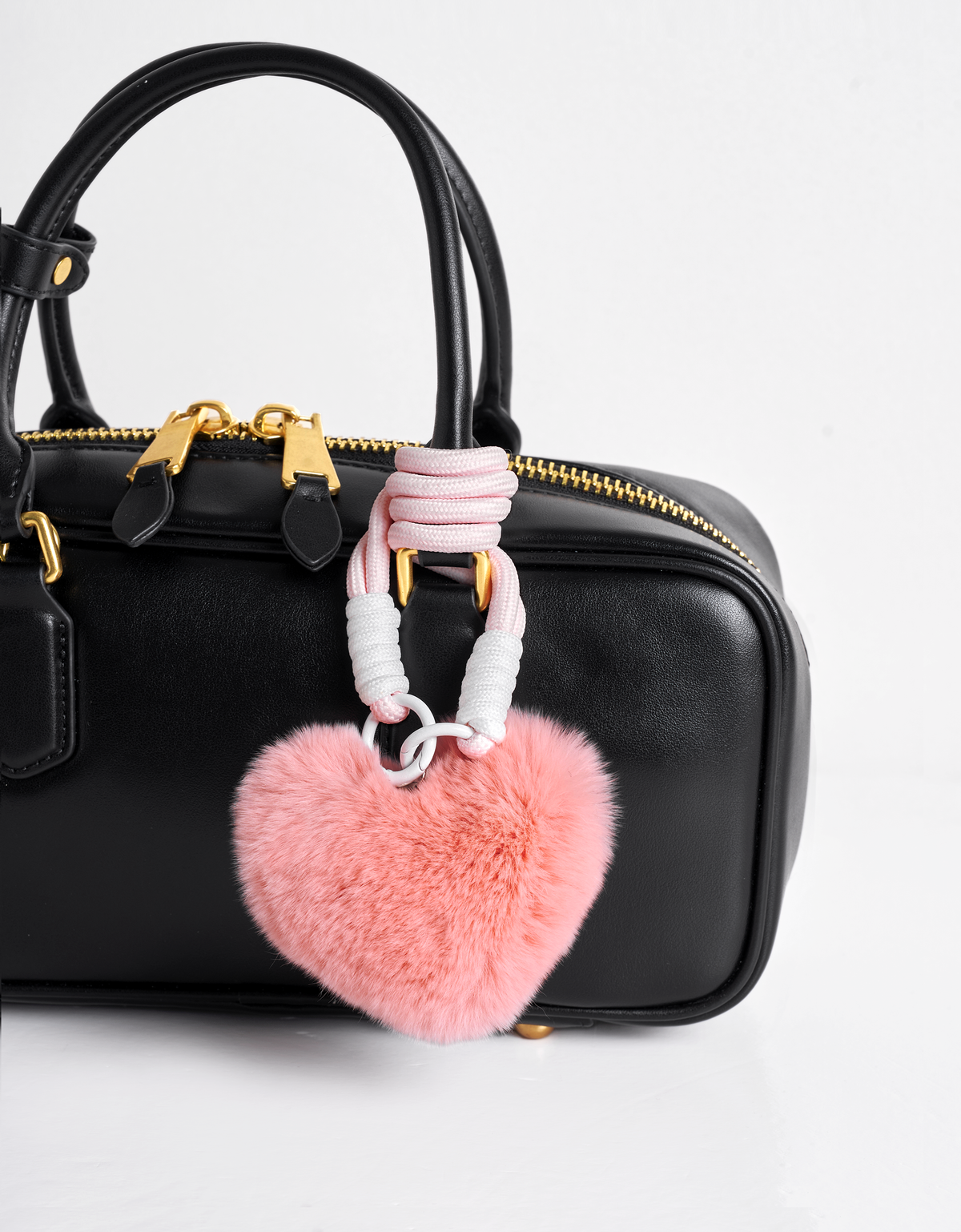 Rabbit Fur Pom-Pom Heart Rope Charm Set
