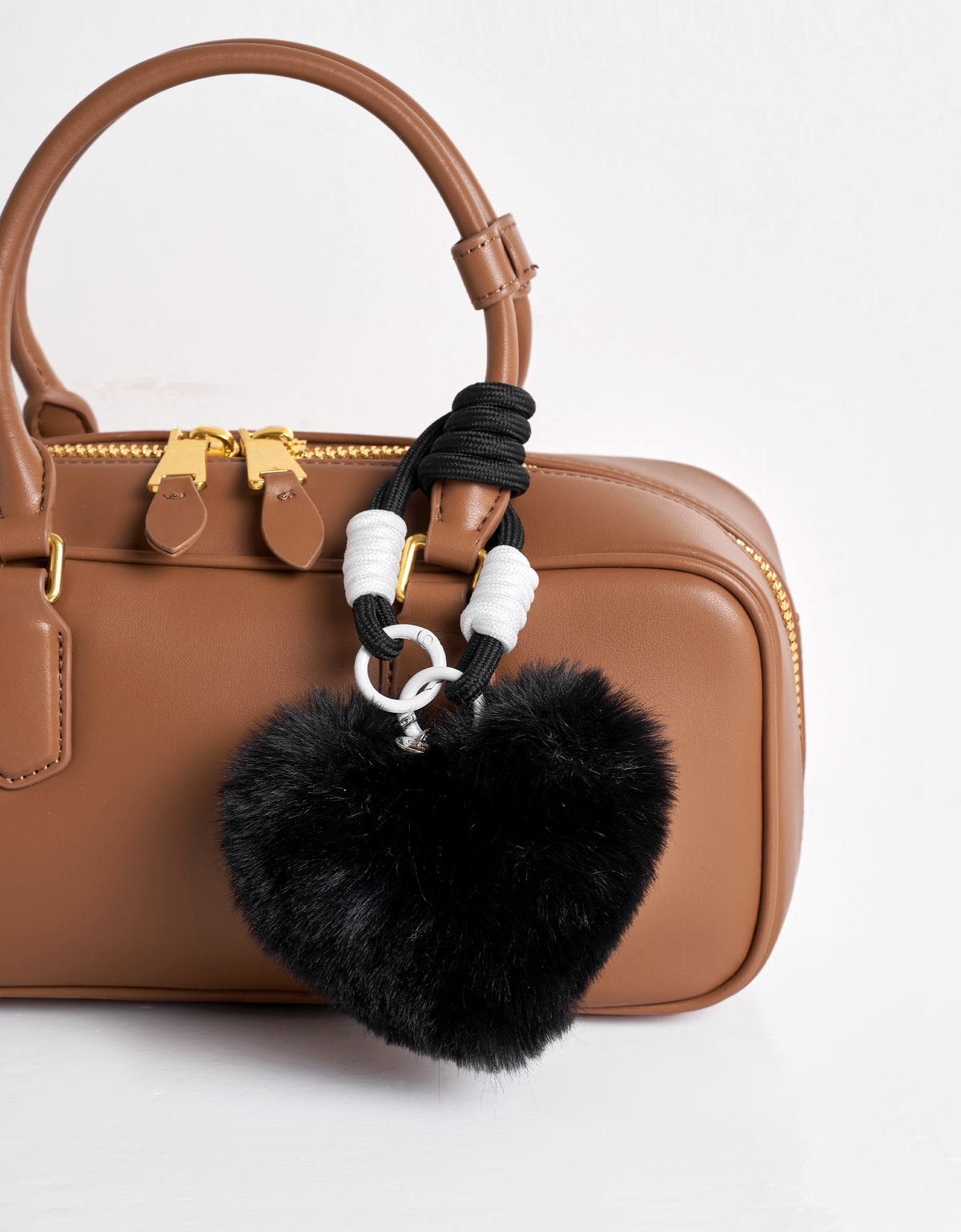 Rabbit Fur Pom-Pom Heart Rope Charm Set