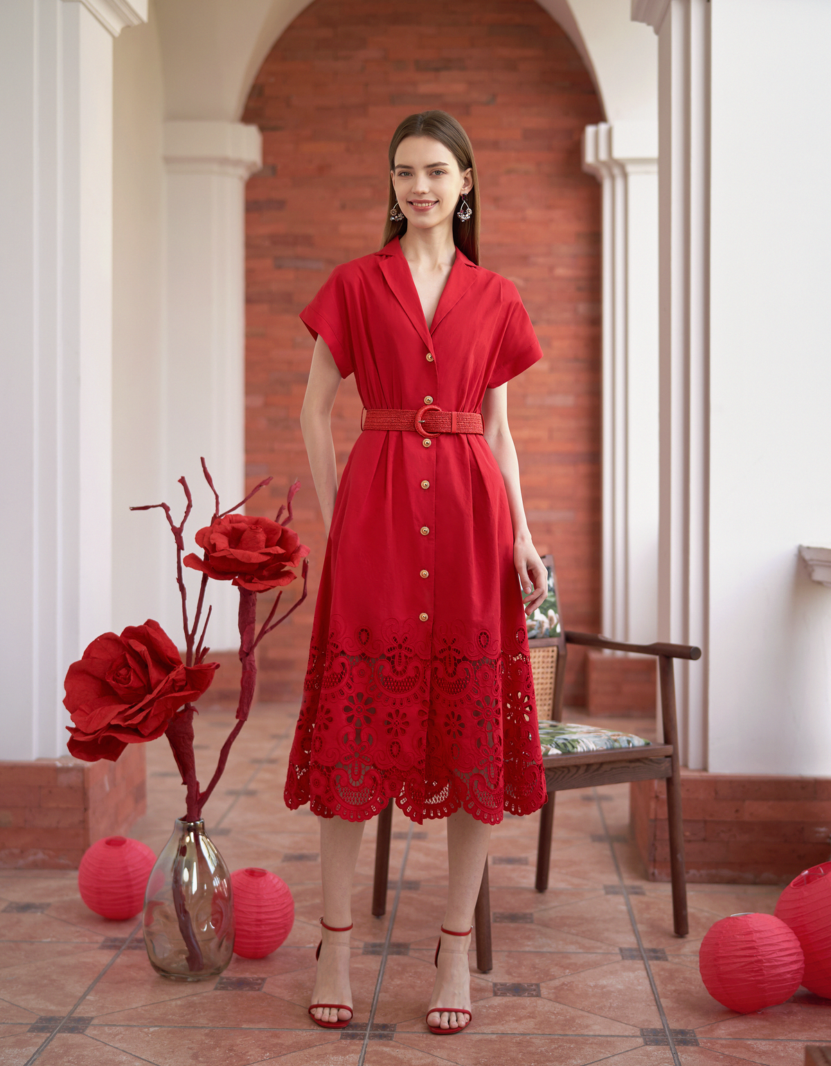 Cutwork Embroidered Hem Midi Shirt Dress | SaturdayClub
