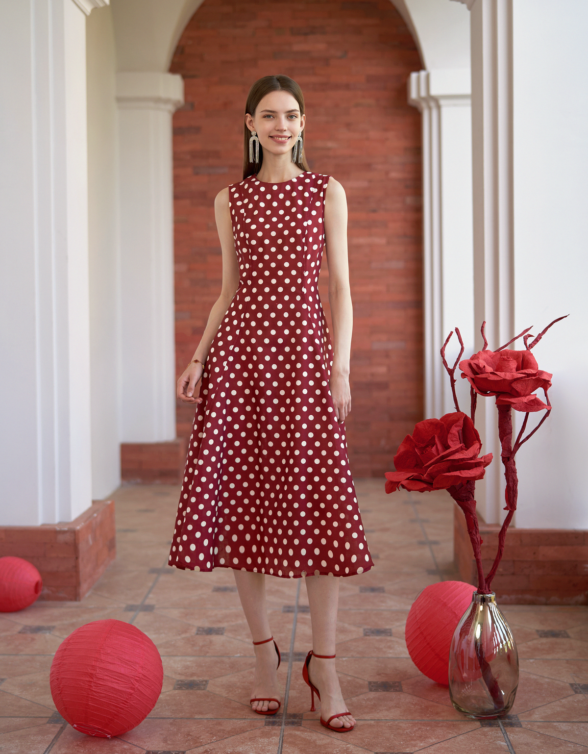 Polka Dot Round Neck Sleeveless Dress | SaturdayClub