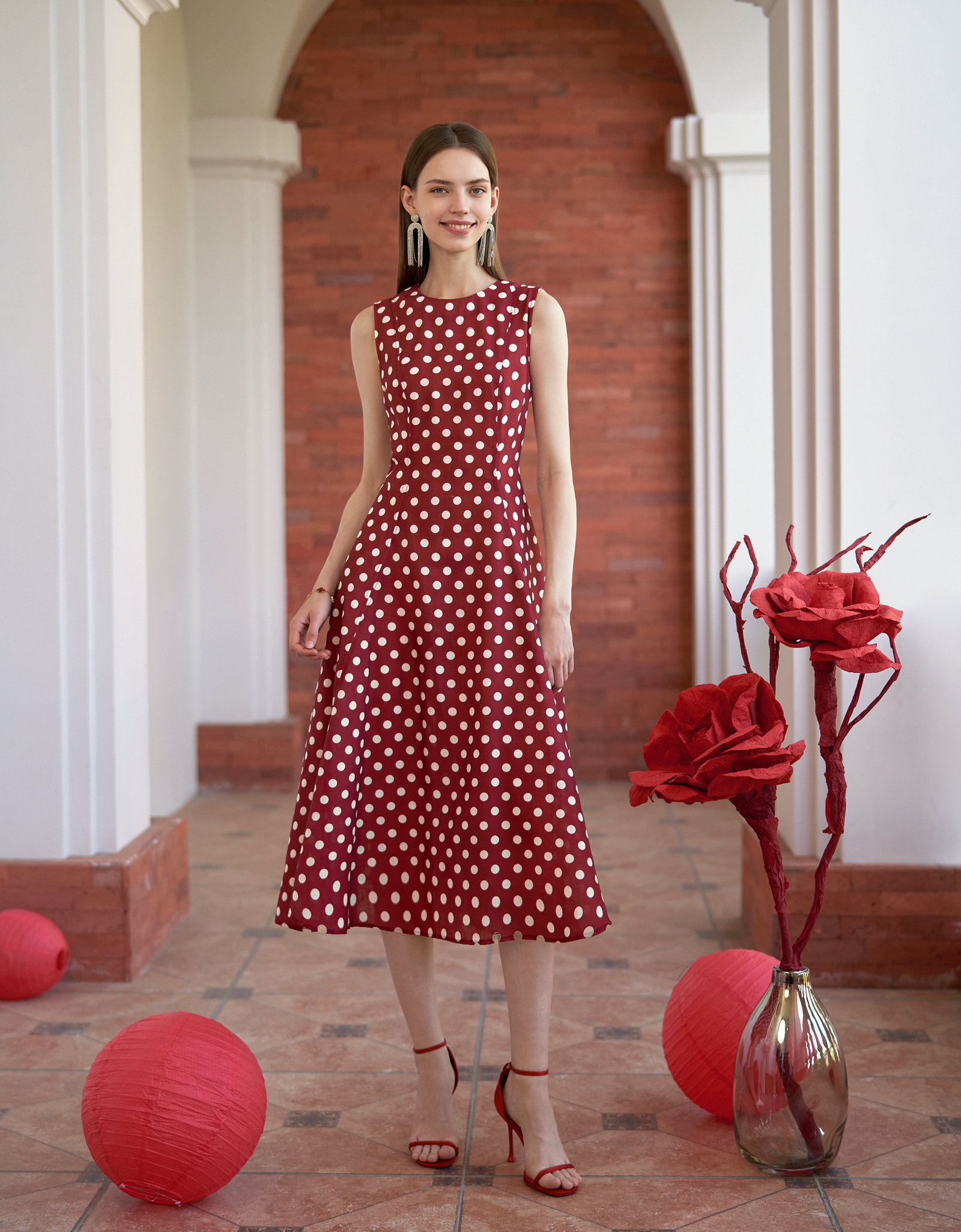Polka Dot Round Neck Sleeveless Dress | SaturdayClub