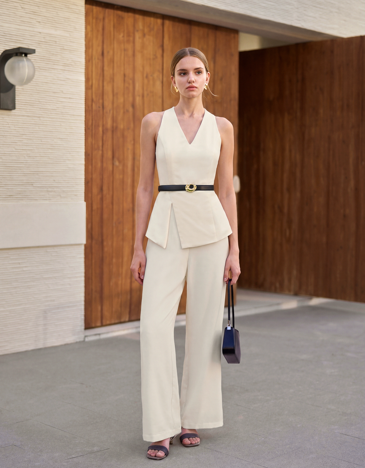 Asymmetric Slit V-neck Jumpsuit | SaturdayClub – SaturdayClub