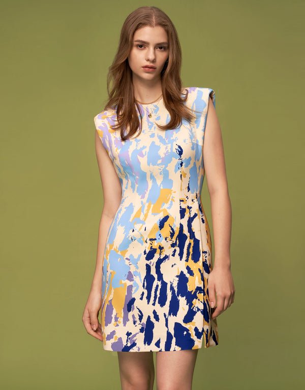 فستان بطباعة فنية ملونة