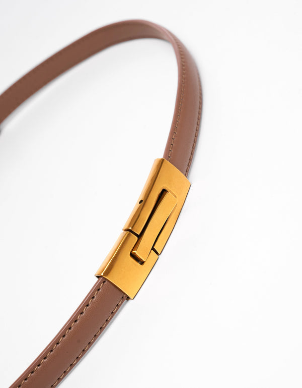 Gold-tone Buckle Leather Belt