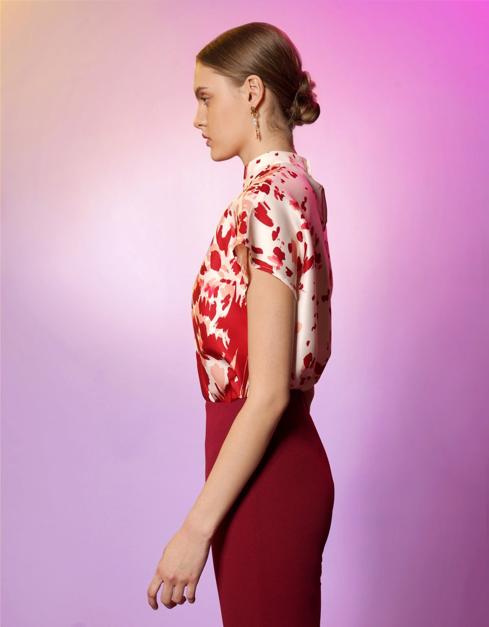 Mandarin Collar Art Print Top Saturday Club Pte. Ltd