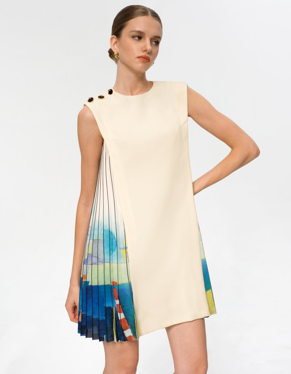 side printed pleated shift dress Side Printed Pleated Shift Dress SaturdayClub International